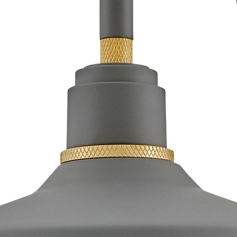 Hinkley Foundry Classic 13in 1-Light Outdoor Wall Sconce | Industrial Dark Matte Grey Aluminum and Brass Accent | Covered Patios & | Model 10231DMG