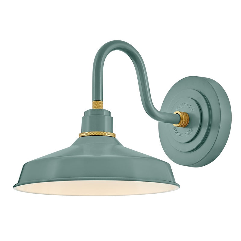 Hinkley Foundry Classic 1-Light Outdoor Wall Sconce | Industrial Sage Green Aluminum and Brass Accents | Covered Patio & Entryway | 13 x | Model 10231SGN