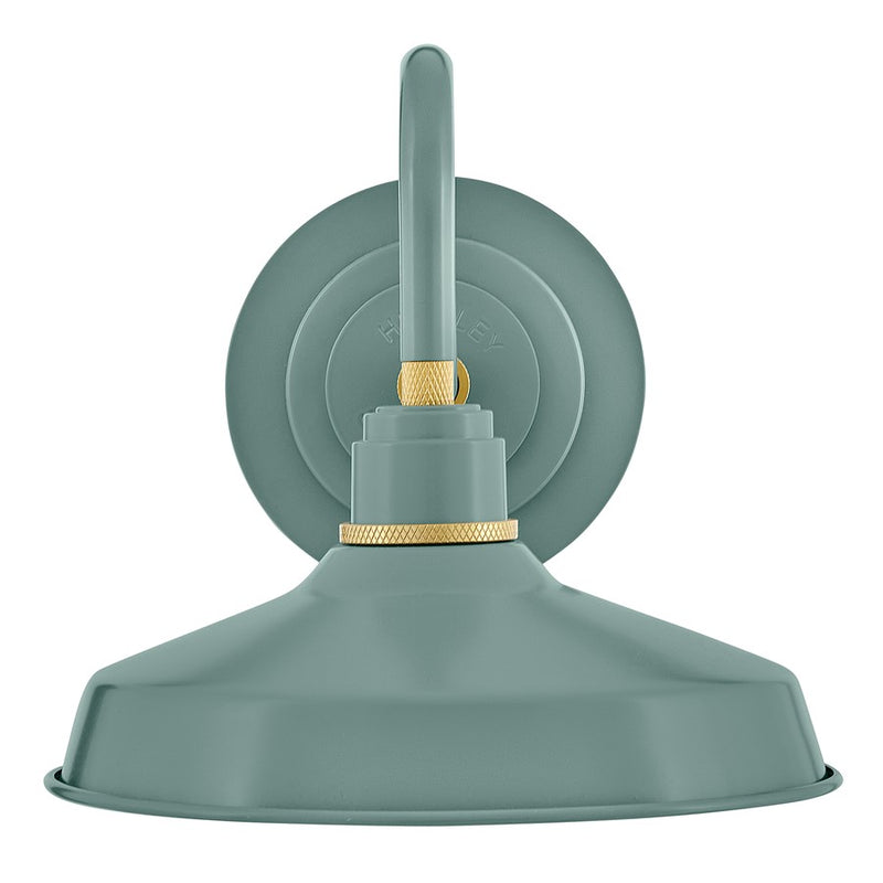 Hinkley Foundry Classic 1-Light Outdoor Wall Sconce | Industrial Sage Green Aluminum and Brass Accents | Covered Patio & Entryway | 13 x | Model 10231SGN