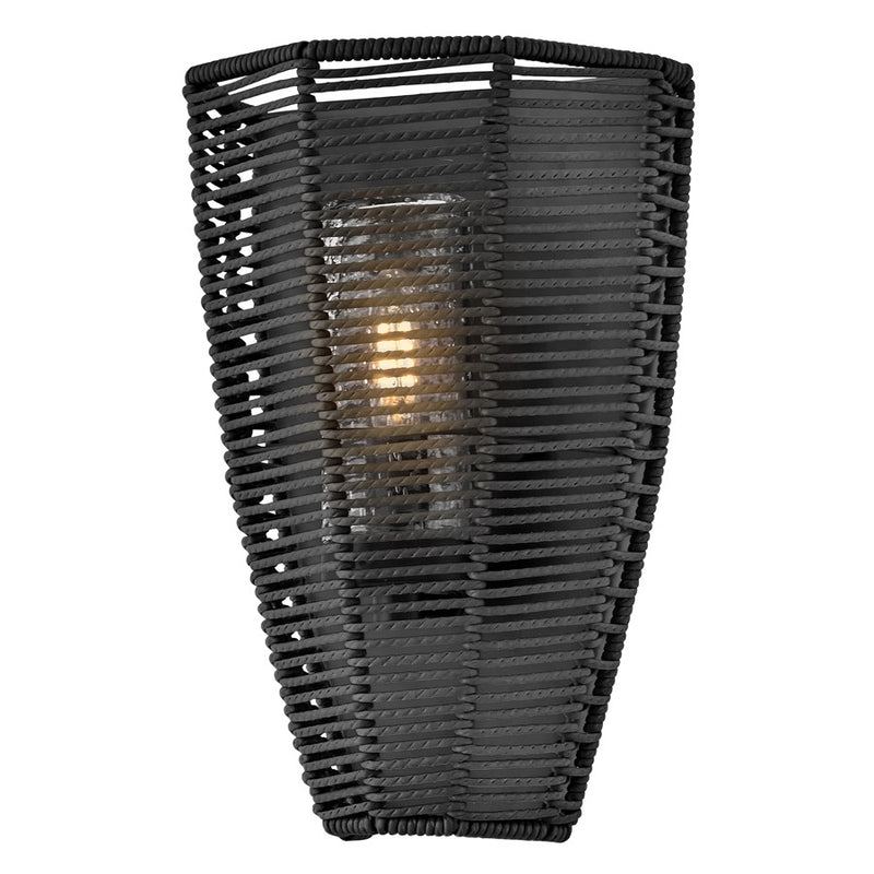 Hinkley Luca 12in 1-Light Outdoor Wall Sconce | Coastal Black Metal and Clear Seedy Glass | Covered Patio & Entryway | 5.5 x 8.25 x 12 in | Model 10380BK