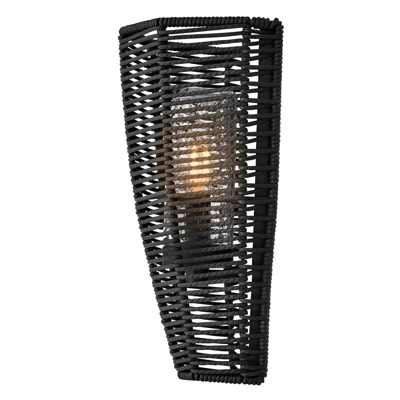 Hinkley Luca 12in 1-Light Outdoor Wall Sconce | Coastal Black Metal and Clear Seedy Glass | Covered Patio & Entryway | 5.5 x 8.25 x 12 in | Model 10380BK