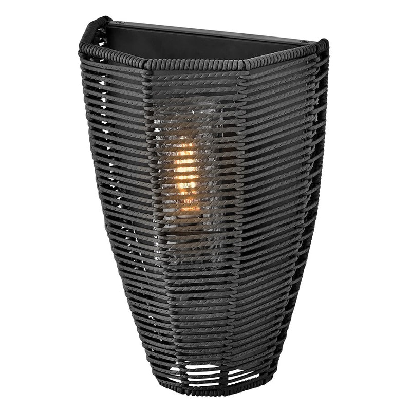 Hinkley Luca 12in 1-Light Outdoor Wall Sconce | Coastal Black Metal and Clear Seedy Glass | Covered Patio & Entryway | 5.5 x 8.25 x 12 in | Model 10380BK
