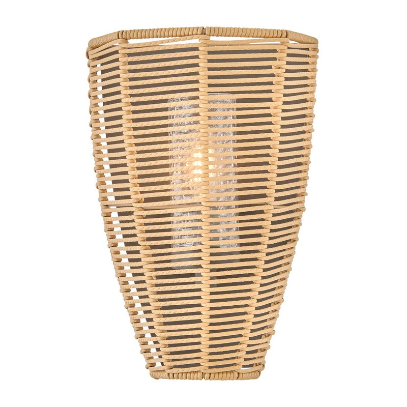 Hinkley Luca 8in 1-Light Outdoor Wall Sconce | Coastal Black Metal and All-Weather Rattan Clear Seedy Glass | Covered Patio & Entryway | Model 10380BK-CML