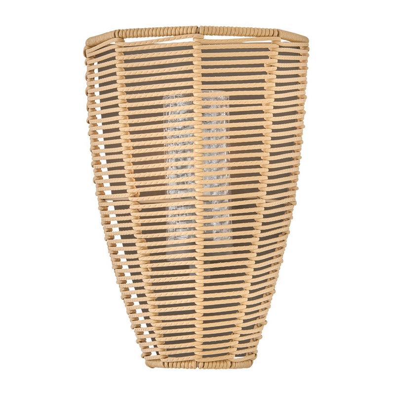 Hinkley Luca 8in 1-Light Outdoor Wall Sconce | Coastal Black Metal and All-Weather Rattan Clear Seedy Glass | Covered Patio & Entryway | Model 10380BK-CML
