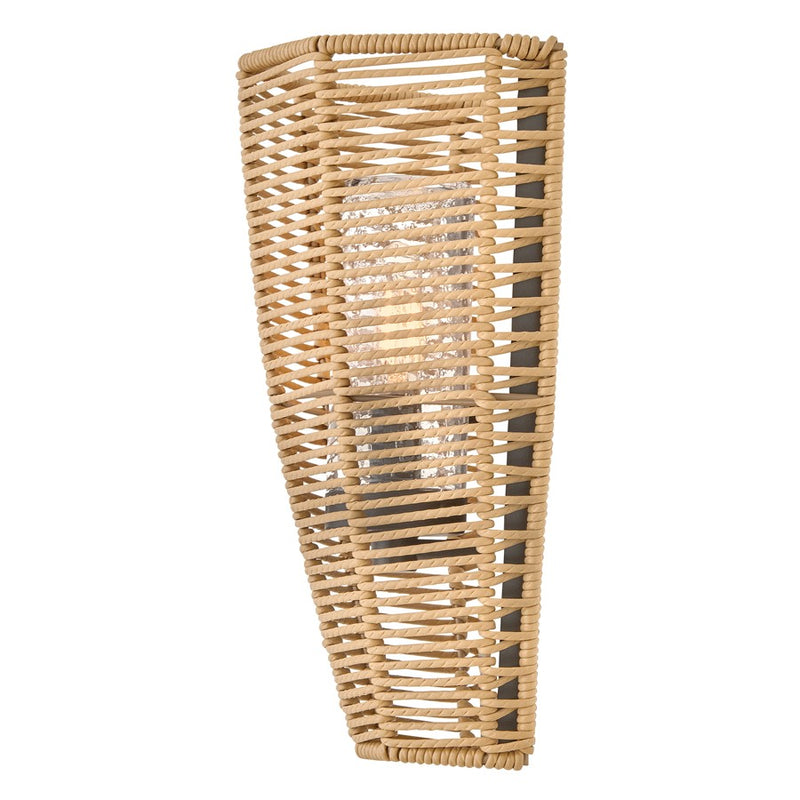 Hinkley Luca 8in 1-Light Outdoor Wall Sconce | Coastal Black Metal and All-Weather Rattan Clear Seedy Glass | Covered Patio & Entryway | Model 10380BK-CML