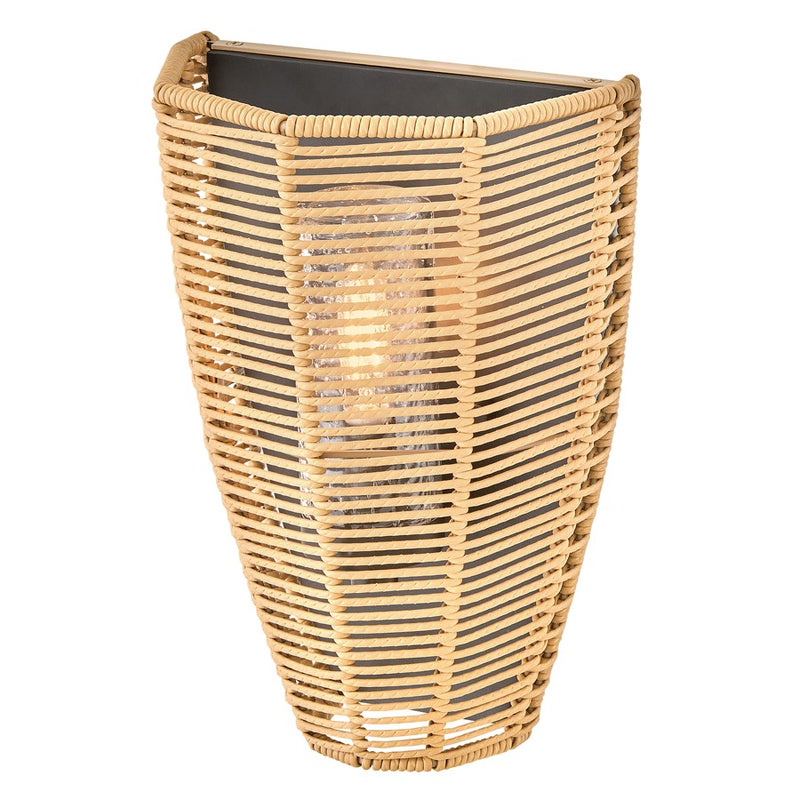 Hinkley Luca 8in 1-Light Outdoor Wall Sconce | Coastal Black Metal and All-Weather Rattan Clear Seedy Glass | Covered Patio & Entryway | Model 10380BK-CML