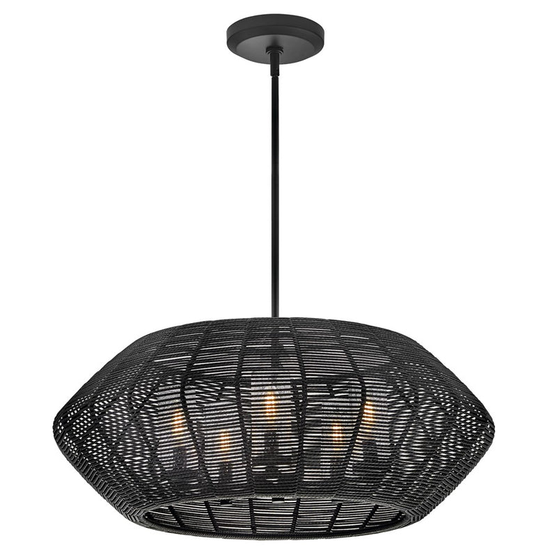 Hinkley Luca 28in 5-Light Outdoor Chandelier | Coastal Black Metal and Clear Seedy Glass | Covered Patios & Wet Locations | 28 x 28 x | Model 10385BK-LV