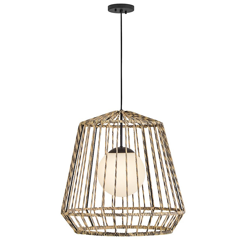 Hinkley Arlen 24in 1-Light Outdoor Pendant | Coastal Black Metal and All-Weather Rattan Shade | Covered Patio & Al Fresco Dining | 24 x 24 | Model 10394BK