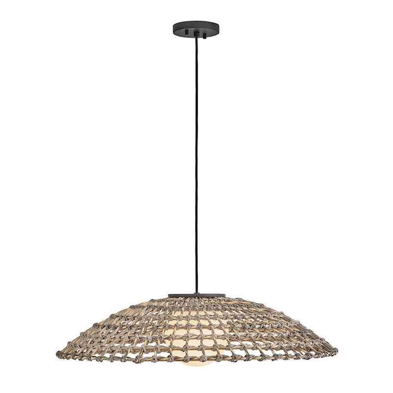 Hinkley Arlen 30in 1-Light Outdoor Pendant | Coastal Black Metal and All-Weather Rattan | Covered Patio & Al Fresco Dining | 30 x 30 x 8 in | Model 10395BK