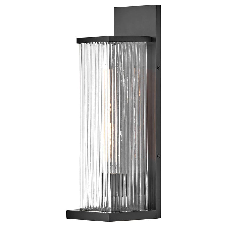 Hinkley Torrent 19in 1-Light Outdoor Wall Sconce | Transitional Black Aluminum and Clear Ribbed Glass | Covered Patios & Entryways | 6 x 6 | Model 10604BK
