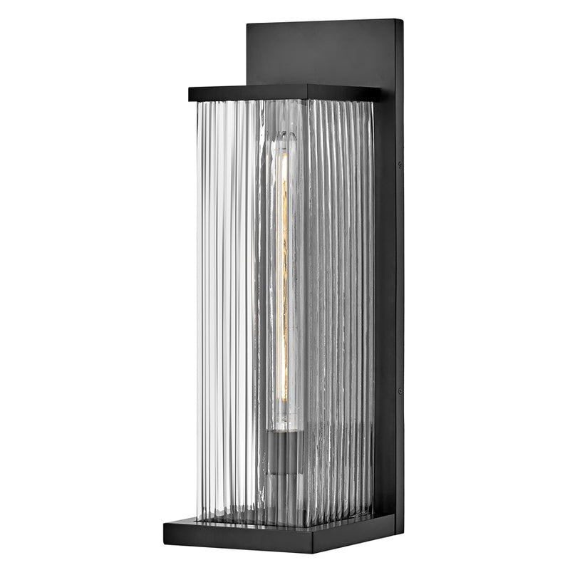 Hinkley Torrent 24in 1-Light Outdoor Wall Sconce | Transitional Black Aluminum and Clear Ribbed Glass | Covered Patio & Entryway | 8 x 8 x | Model 10605BK