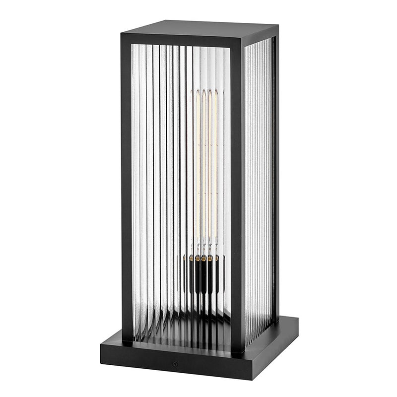 Hinkley Torrent 9in 1-Light Pier Mount | Modern Black Aluminum and Clear Ribbed Glass | Outdoor Entryway & Patio | 9 x 9 x 19 in | Model 10607BK