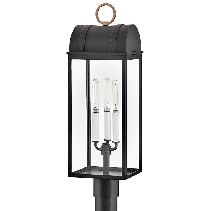 Hinkley Campbell 24in 3-Light Post Light | Traditional Black Aluminum and Clear Glass | Outdoor Entryway & Garden | 7 x 7 x 24 in | Model 10661BK-BU