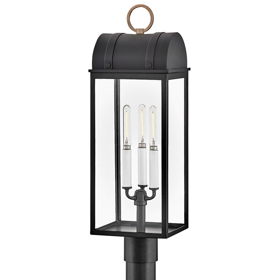 Hinkley Lighting Campbell 3 Light Outdoor Post Mount, Black/Clear - 10661BK-BU