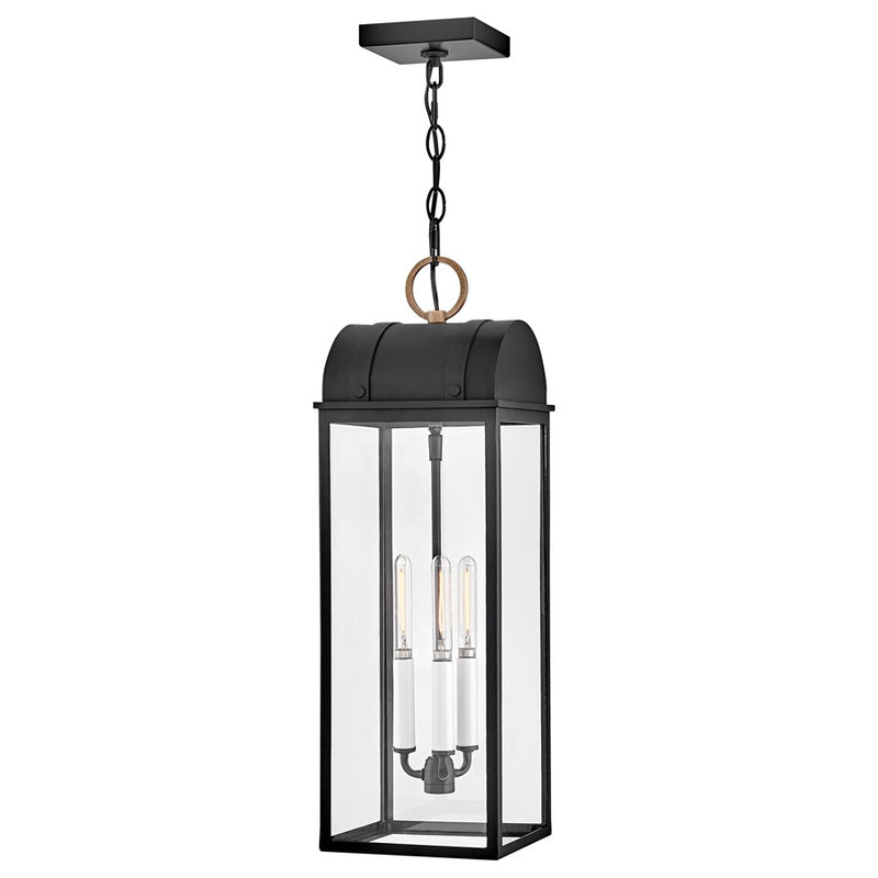 Hinkley Campbell 7.75in 3-Light Outdoor Hanging Lantern | Traditional Black Aluminum and Clear Glass | Covered Patio & Entryway | 7.75 | Model 10662BK-BU