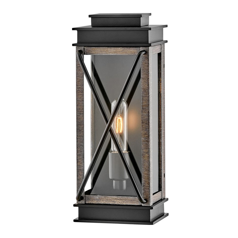 Hinkley Lighting Montecito 18.75in 1-Light Outdoor Wall Sconce | Transitional Museum Black Aluminum and Clear Glass | Covered Patio & | Model 11194BK