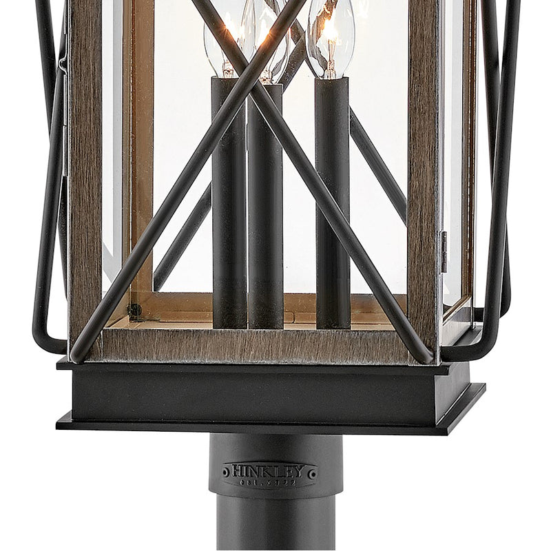 Hinkley Montecito 20in 3-Light Outdoor Pier Mount | Transitional Black Aluminum and Clear Glass | Porch & Patio Entryway | 12 x 12 x 20 in | Model 11191BK