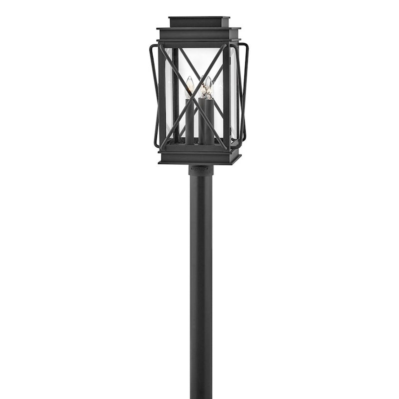 Hinkley Montecito 20in 3-Light Outdoor Pier Mount | Transitional Museum Black Aluminum and Clear Glass | Entryway & Patio Post Light | 12 | Model 11191MB
