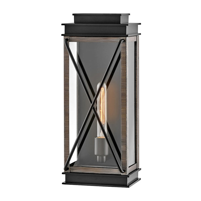 Hinkley Lighting Montecito 18.75in 1-Light Outdoor Wall Sconce | Transitional Museum Black Aluminum and Clear Glass | Covered Patio & | Model 11194BK