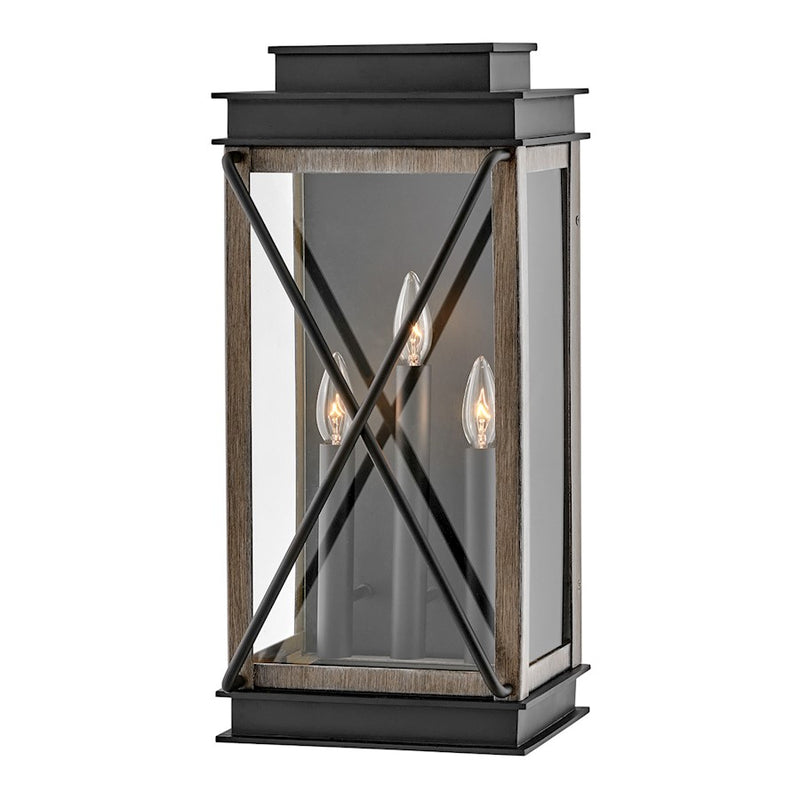 Hinkley Montecito 22in 3-Light Outdoor Wall Sconce | Transitional Museum Black Aluminum and Clear Glass | Covered Patio & Entryway | 9 x | Model 11195BK