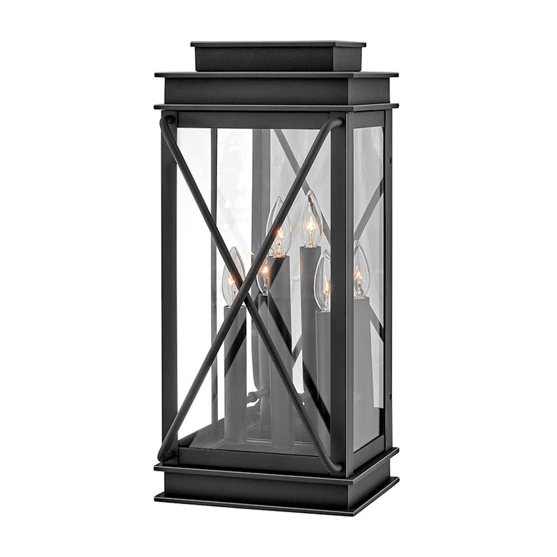 Hinkley Montecito 22in 3-Light Outdoor Wall Sconce | Transitional Museum Black Aluminum and Clear Glass | Covered Patio & Entryway | 8.75 | Model 11195MB