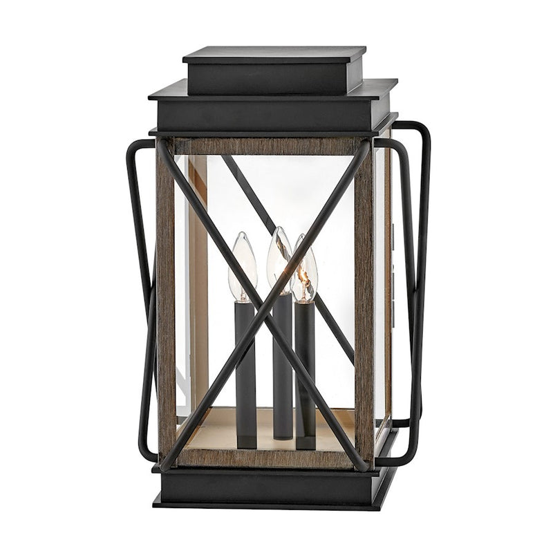 Hinkley Montecito 12in 3-Light Outdoor Pier Mount | Transitional Black Aluminum and Clear Glass | Porch & Patio Entryway | 12 x 12 x 18 in | Model 11197BK