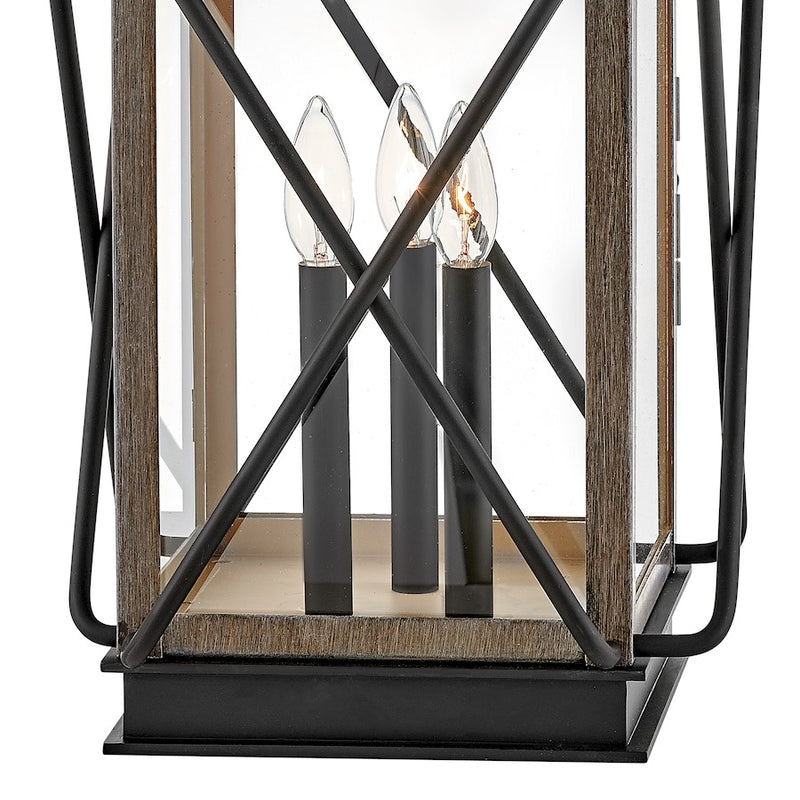 Hinkley Montecito 12in 3-Light Outdoor Pier Mount | Transitional Black Aluminum and Clear Glass | Porch & Patio Entryway | 12 x 12 x 18 in | Model 11197BK