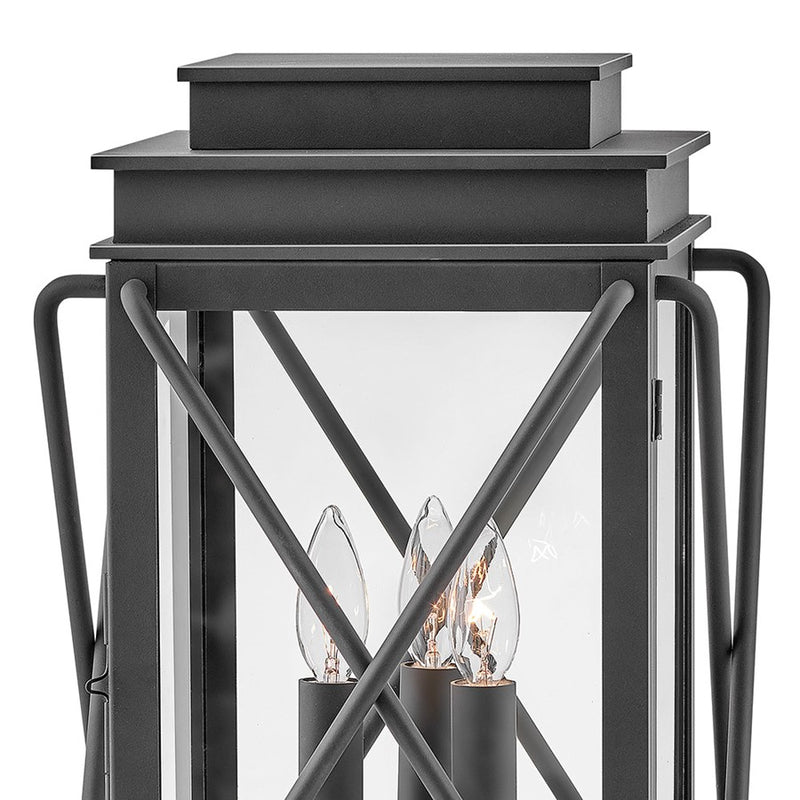 Hinkley Montecito 18in 3-Light Outdoor Pier Mount | Transitional Museum Black Aluminum and Clear Glass | Covered Patio & Entryway | 12 x | Model 11197MB