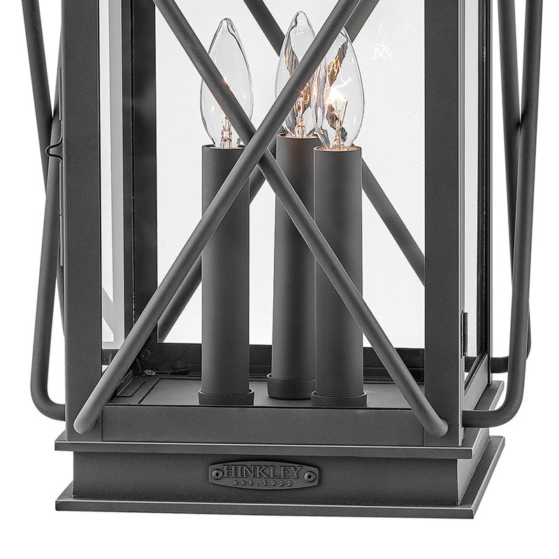 Hinkley Montecito 18in 3-Light Outdoor Pier Mount | Transitional Museum Black Aluminum and Clear Glass | Covered Patio & Entryway | 12 x | Model 11197MB