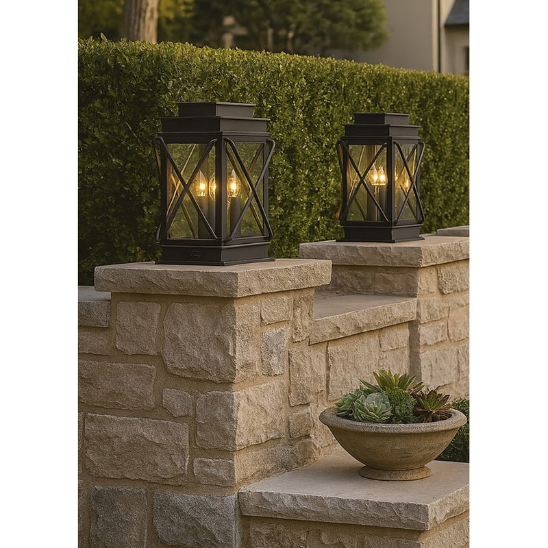Hinkley Montecito 18in 3-Light Outdoor Pier Mount | Transitional Museum Black Aluminum and Clear Glass | Covered Patio & Entryway | 12 x | Model 11197MB