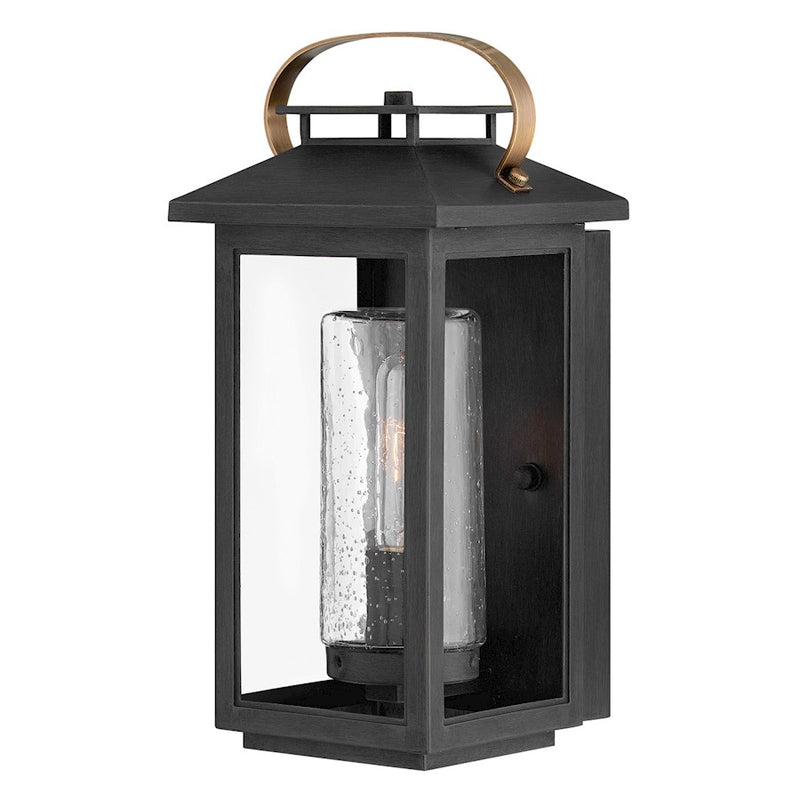 Hinkley Atwater 7in 1-Light Outdoor Wall Sconce | Traditional Coastal Composite Black and Clear Seedy Glass | Covered Patio & Porch | 7 | Model 1160BK-LL