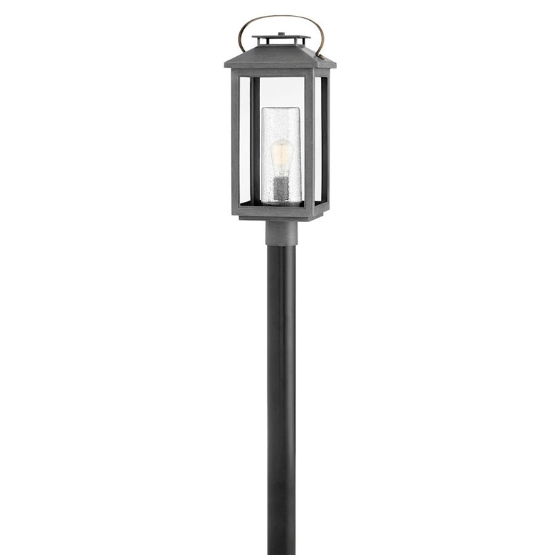 Hinkley Atwater 23in 1-Light Outdoor Pier Mount | Traditional Coastal Composite Black and Clear Seedy Glass | Covered Patio & Entryway | Model 1161BK-LL