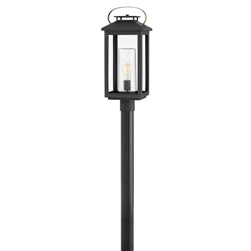 Hinkley Atwater 23in 1-Light Outdoor Pier Mount | Traditional Coastal Composite Black and Clear Seedy Glass | Covered Patio & Entryway | Model 1161BK-LL