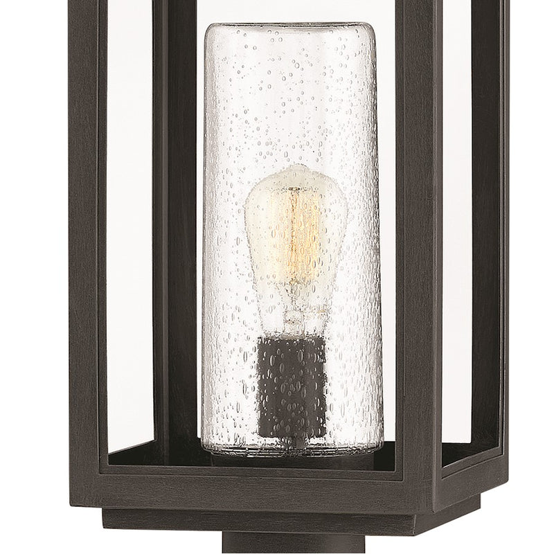 Hinkley Atwater 23in 1-Light Outdoor Pier Mount | Traditional Coastal Composite Black and Clear Seedy Glass | Covered Patio & Entryway | Model 1161BK-LL