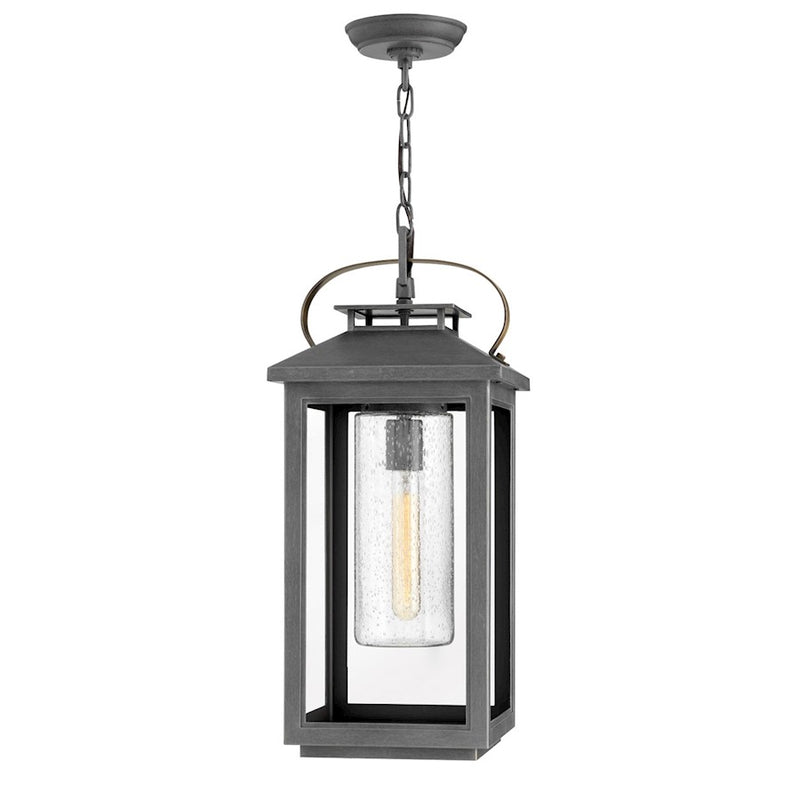 Hinkley Atwater 10in 1-Light Outdoor Hanging Lantern | Traditional Coastal Ash Bronze Composite and Clear Seedy Glass | Covered Porch & | Model 1162AH-LL