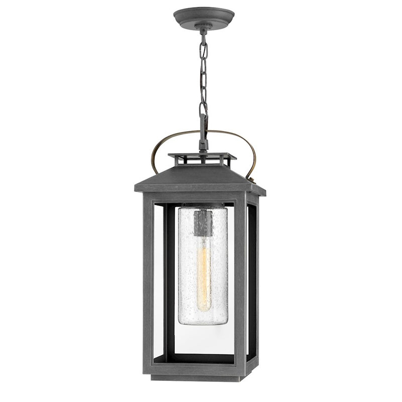 Hinkley Atwater 10in 1-Light Outdoor Hanging Lantern | Traditional Ash Bronze Composite and Clear Seedy Glass | Covered Patio & Entryway | Model 1162AH-LV