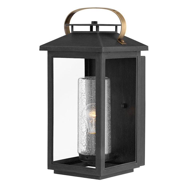 Hinkley Atwater 18in 1-Light Outdoor Wall Sconce | Traditional Coastal Black Composite and Clear Seedy Glass | Covered Patio & Entryway | Model 1164BK-LL