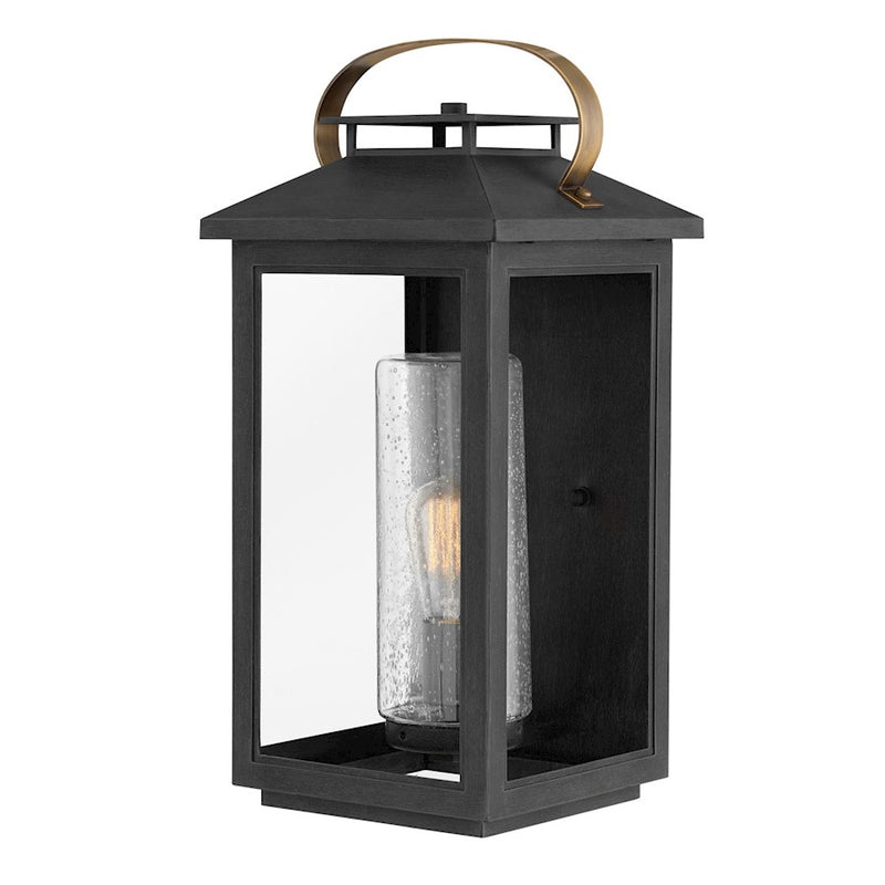 Hinkley Atwater 18in 1-Light Outdoor Wall Sconce | Traditional Coastal Black Composite and Clear Seedy Glass | Covered Patio & Entryway | Model 1164BK-LL
