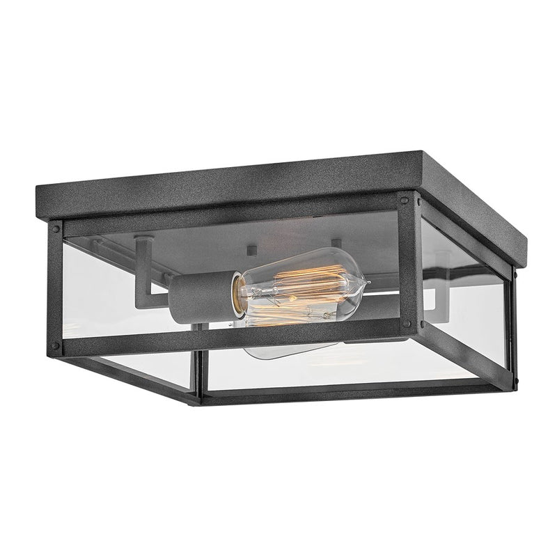 Hinkley Beckham 12in 2-Light Outdoor Flush Mount | Transitional Aged Zinc Aluminum and Clear Glass | Covered Patio & Entryway | 12 x 12 x | Model 12193DZ