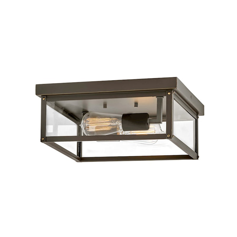 Hinkley Beckham 12in 2-Light Outdoor Flush Mount | Transitional Black Aluminum and Clear Glass | Covered Patio & Entryway | 12 x 12 x 5 in | Model 12193BK