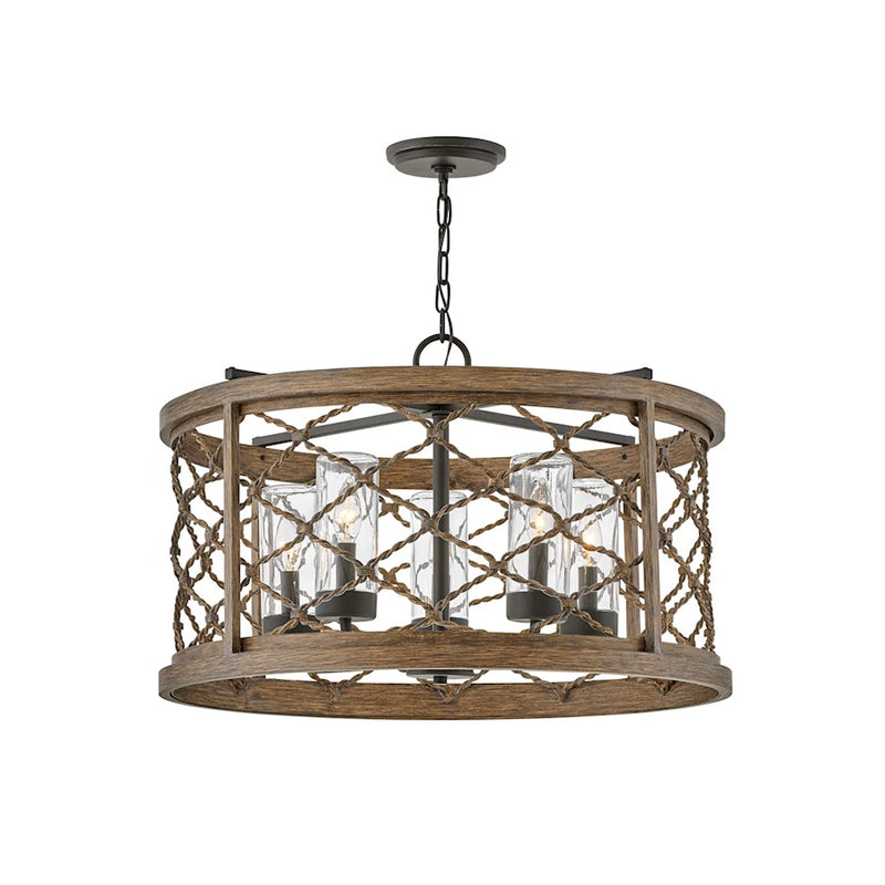 Hinkley Finn 18in 3-Light Outdoor Hanging Lantern | Coastal Oil Rubbed Bronze Aluminum and Sequoia Wood Accent | Covered Patio & Entryway | Model 12393OZ