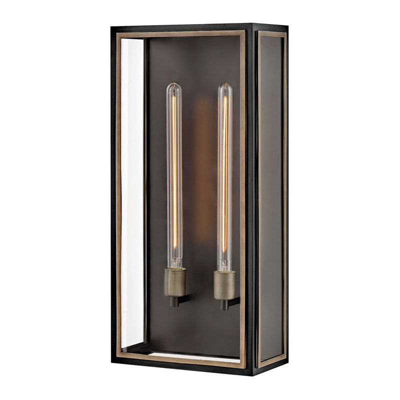 Hinkley Lighting Shaw 2 Light Outdoor 12" Wall Mount, Black/Clear