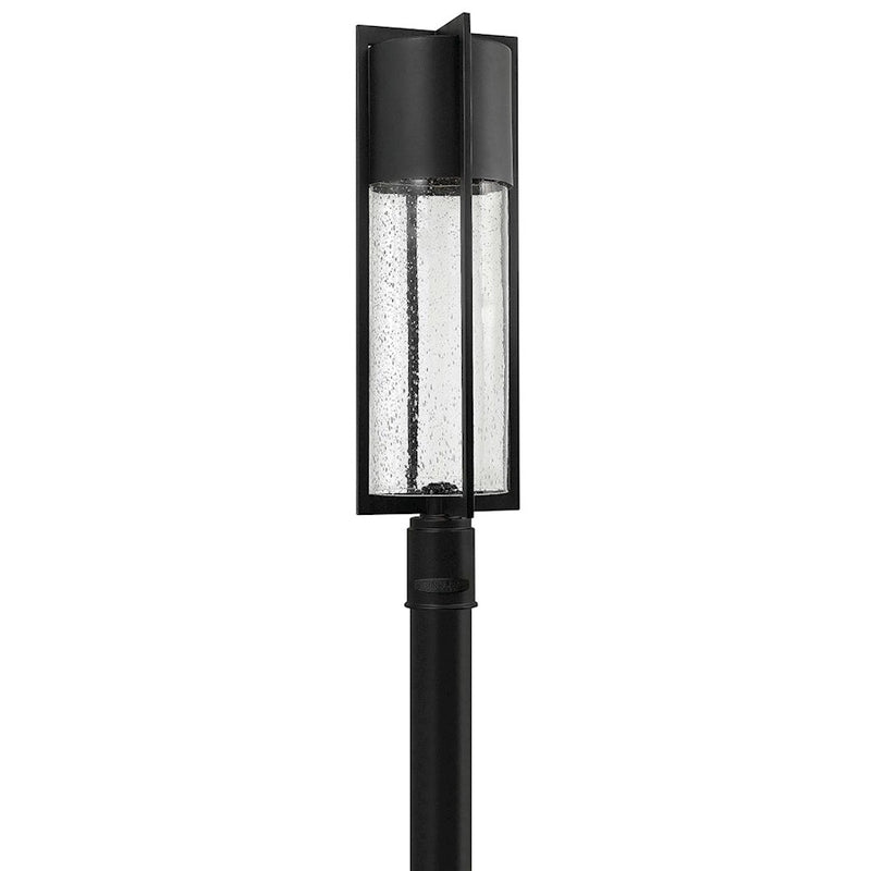 Hinkley Shelter 28in 1-Light Outdoor Post Light | Transitional Black Aluminum and Clear Seedy Glass | Front Porch & Pathway | 8 x 8 x 28 | Model 1321BK-LV