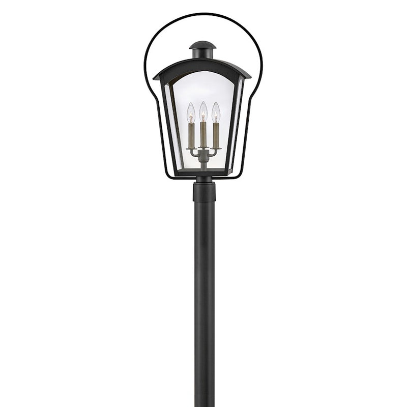 Hinkley Yale 17in 3-Light Outdoor Pier Mount | Traditional Black Aluminum and Clear Glass | Covered Patio & Entryway | 8.5 x 17 x 26.75 in | Model 13301BK