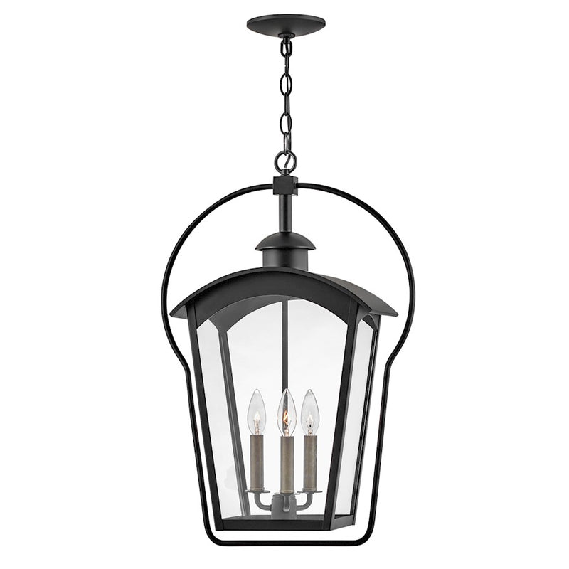 Hinkley Yale 17in 3-Light Outdoor Hanging Lantern | Traditional Black and Burnished Bronze Aluminum, Clear Glass | Covered Patio & | Model 13302BK