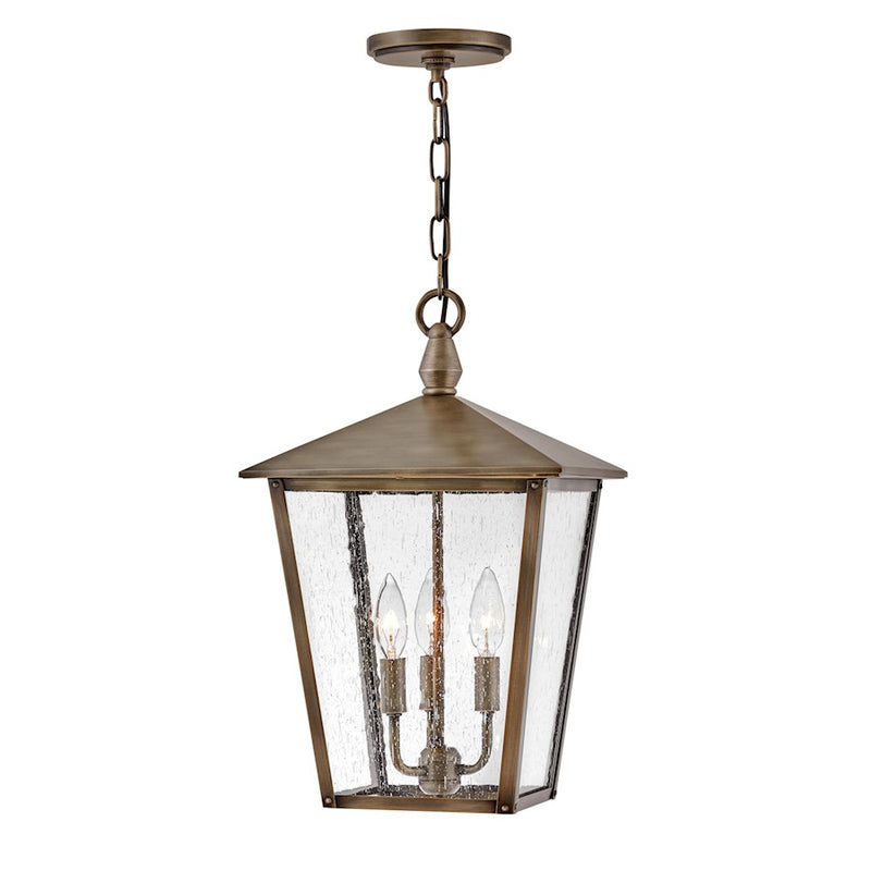 Hinkley Huntersfield 11in 3-Light Outdoor Hanging Lantern | Traditional Burnished Bronze Aluminum and Clear Seedy Glass | Covered Patios & | Model 14062BU