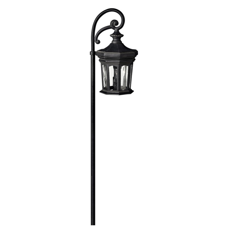 Hinkley Raley 16in 1-Light Path Light | Traditional Cast Aluminum Museum Black and Clear Water Glass | Walkway & Garden Landscape | 16 x | Model 1513MB-LL