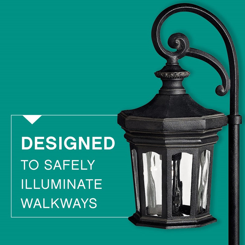 Hinkley Raley 16in 1-Light Path Light | Traditional Cast Aluminum Museum Black and Clear Water Glass | Walkway & Garden Landscape | 16 x | Model 1513MB-LL