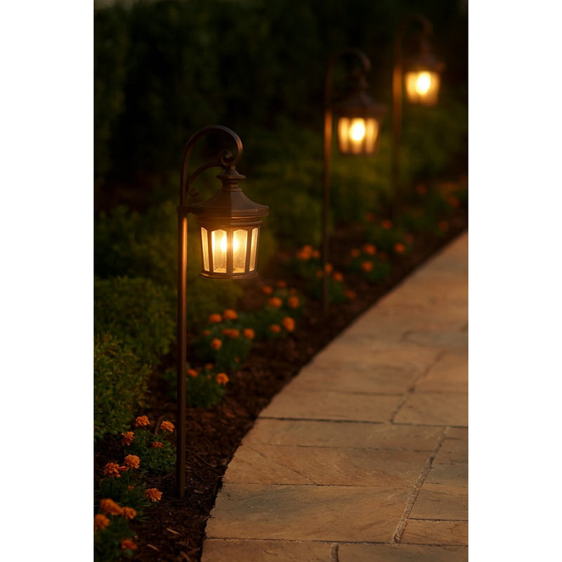 Hinkley Raley 16in 1-Light Path Light | Traditional Cast Aluminum Museum Black and Clear Water Glass | Walkway & Garden Landscape | 16 x | Model 1513MB-LL