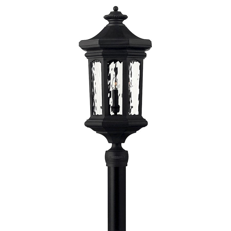 Hinkley Raley 12in 4-Light Post Light | Traditional Museum Black Cast Aluminum and Clear Water Glass | Outdoor Patio & Garden | 12 x 12 | Model 1601MB-LV